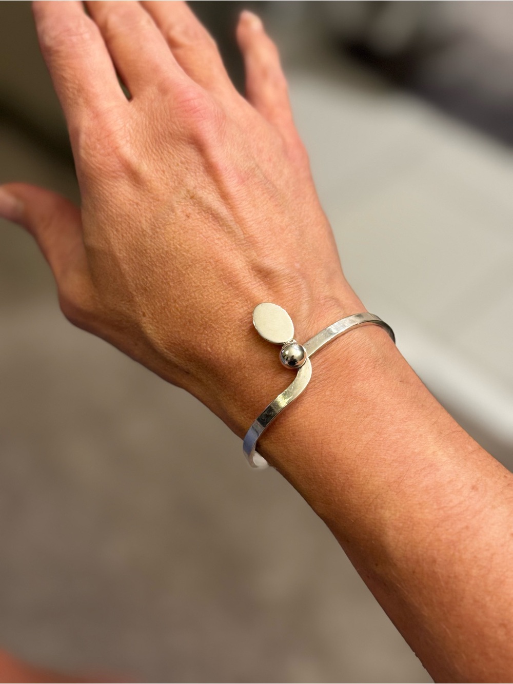 Sterling Silver Open Cuff Bracelet with Oval Accent